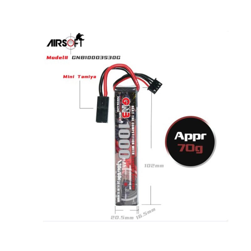 Bateria Lipo Aeg Rifle Airsoft 1100mah 3s 30c Gn3 Mine Tamya - Imagem 3