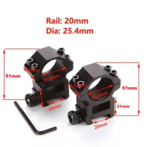 Mount Luneta Trilho 22mm Tubo 25,4mm Suporte Alto Rifle